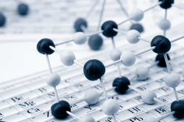 Periodic table of chemical elements with molecule