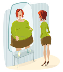 Lady terrified of  her fat reflection
