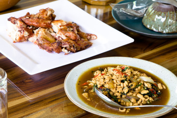 Stir fried pork whit basil