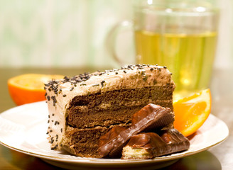 chocolate cake being sliced