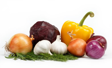 Healthy food. Fresh vegetables on a white background.
