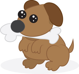 Cartoon dog or puppy with bone in mouth