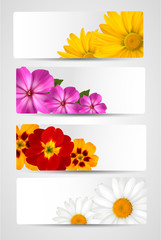 Set of banners with different colorful flower