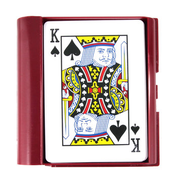 playing cards in box on white background