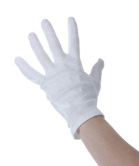 cloth glove on hand isolated on white.