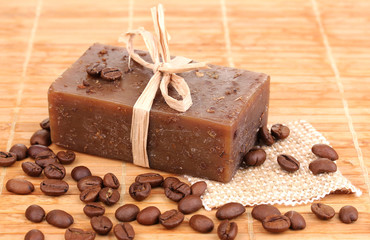 Hand-made soap on wooden mat