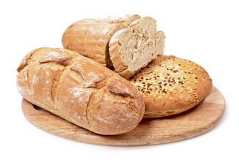Bread loafs variety isolated on white background