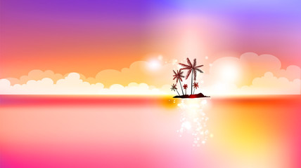 Silhouette of the jungle on the ocean background. Vector © blina