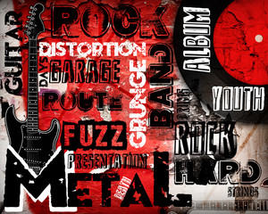 Rock Music poster on red wall