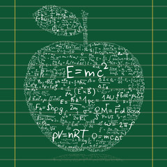 Blackboard with apple made of equations and formula