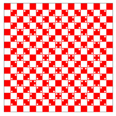 illusion of volume in red and white squares