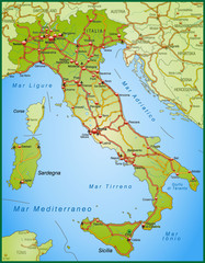 Obraz premium Landkarte von Italien mit Autobahnen