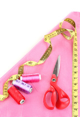 Scissors,threads, measuring tape and pattern