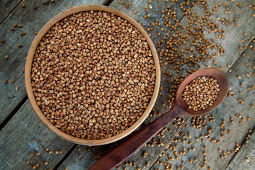Crude buckweat on a table