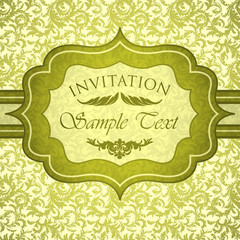 Green vintage invitation with antique floral ornament