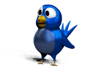 Blue twittering bird on white