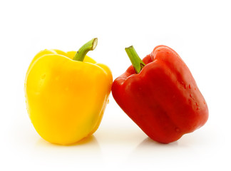 Red and yellow sweet pepper isolated on white background