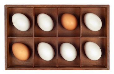 Eggs in wooden box