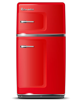 Red retro refrigerator - isolated on white - vector file