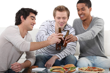Young men chilling out at home