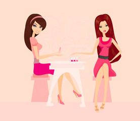 Young lady doing manicure in beauty salon