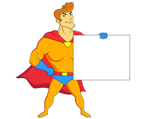 Superhero with blank sign