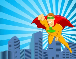 Zelfklevend Fotobehang Superheld vliegt over de stad © matamu