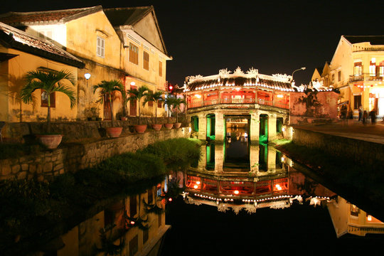 Old japanese bridge at night in Hoi An, Vietnam