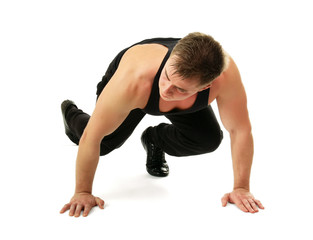 Obraz premium Healthy young man at start line ready for run race