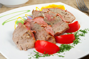 tasty meal: fresh pate from meat with bacon