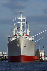 The white ship in port of Hamburg