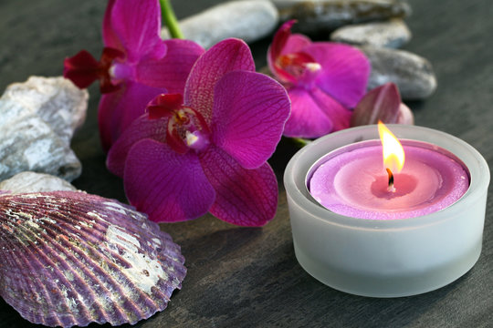 Fototapeta Kerze und Orchidee