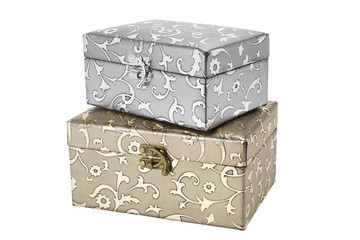 Decorative vintage small chests, gold and silver with pattern