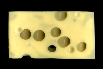 Cheese ementaller close up on a black background