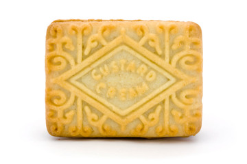 Single cream filled biscuit over white