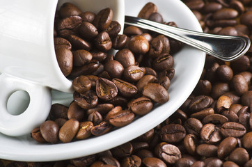 Closeup of coffee beans in a cup