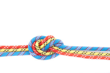 blue, yellow and red rope knot