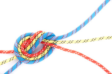 blue, yellow and red rope knot