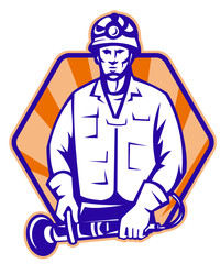 Emergency Worker With Angle Grinder Tool Retro