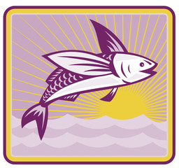 Flying Fish At Sea Ocean Square Retro