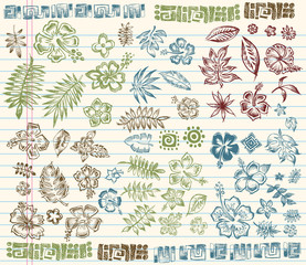 Tropical Summer Sketch Doodle Elements Vector Set