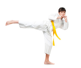 little girl in a kimono with a yellow sash