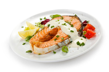 Grilled salmon and vegetables