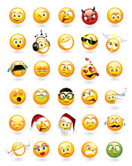Large vector set of 30 emoticons with various facial expressions