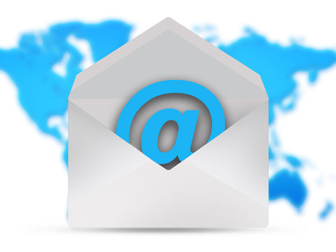 email icon over world map