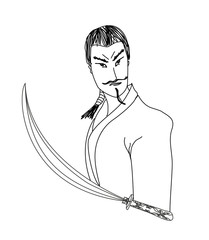 samurai with sword - doodle illustration