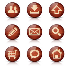 Set of glossy wooden vector web icons