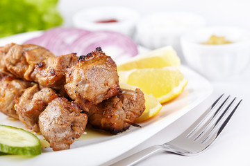 Ready barbecue closeup and vegetables