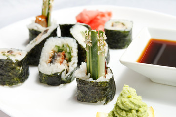 sushi with soy sauce