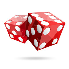 two red dice cubes on white background